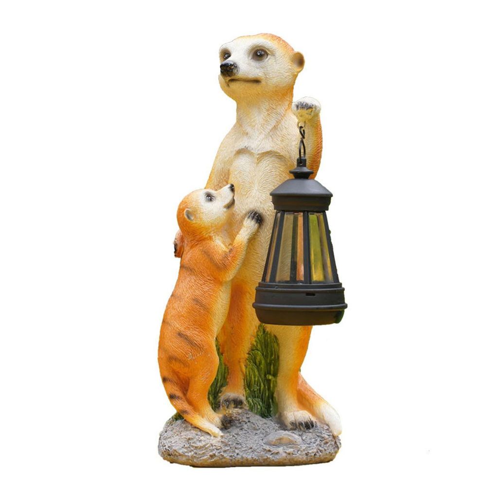 Erdmännchen-Gartenstatue mit LED-Solarlaterne, wetterfest, handbemalte Harzdekoration, 30 cm, perfekt für eine Gartenterrasse oder als Geschenk
