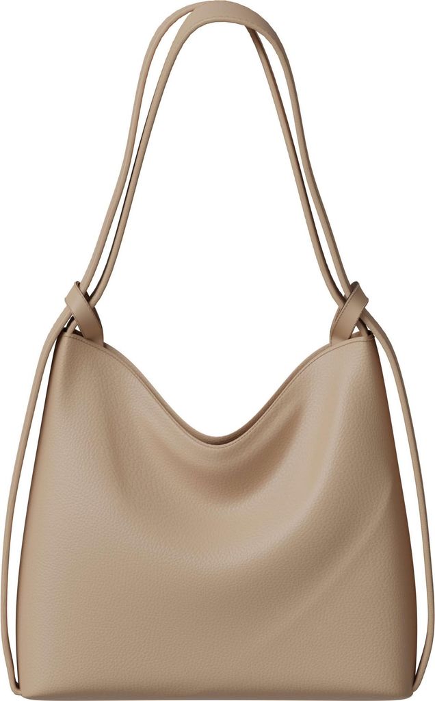 Damen Shopper Tasche groß Hobo Bag – vegane Leder Schultertasche mit Rucksackfunktion Taupe