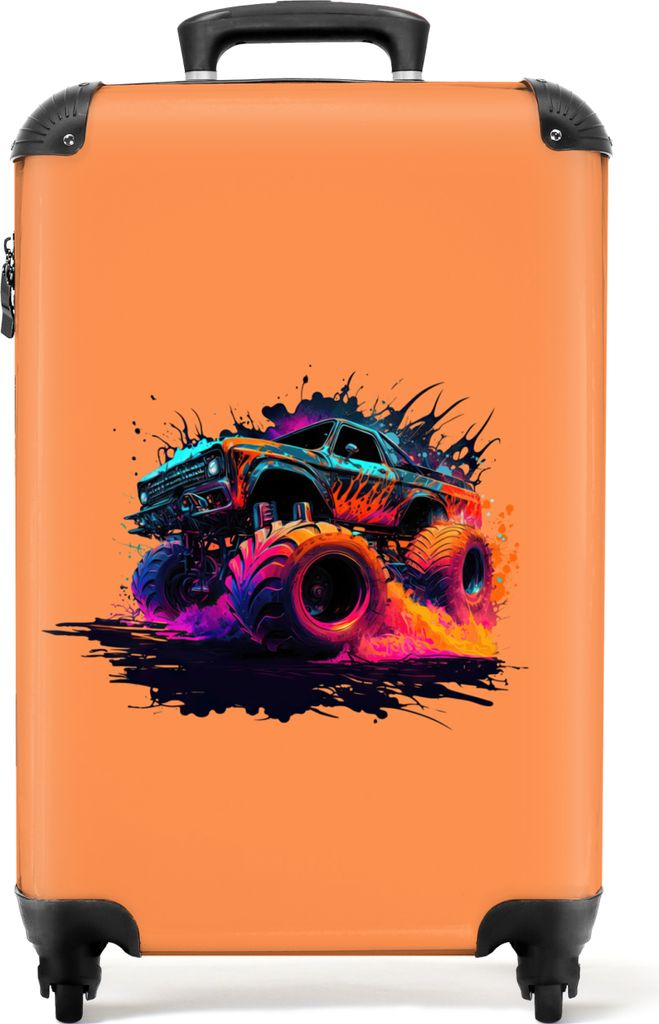 NoBoringSuitcases.com Koffer Handgepäck Trolley Rollkoffer Kleine Reisekoffer mit 4 Rollen - Monstertruck - Design - Neon - Auto - Cabin Size < ...