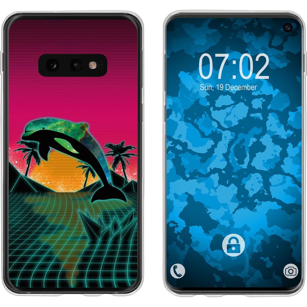 PhoneNatic Case kompatibel mit Samsung Galaxy S10e Silikon-Hülle Retro Wave Delphin M1