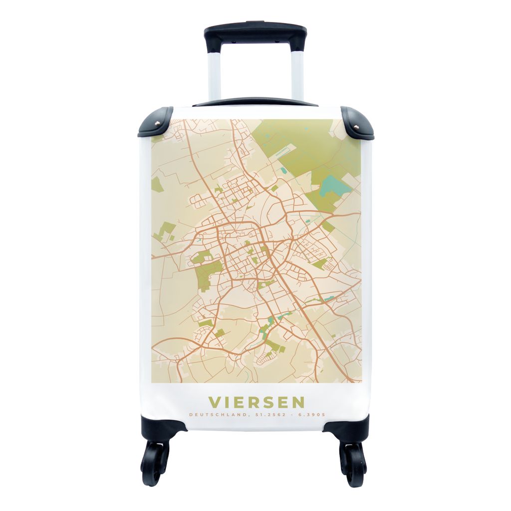 MuchoWow Koffer Handgepäck Trolley Rollkoffer Kleine Reisekoffer mit 4 Rollen - Stadtplan - Viersen - Vintage - Stadtplan - Cabin Size < 55x40x2...