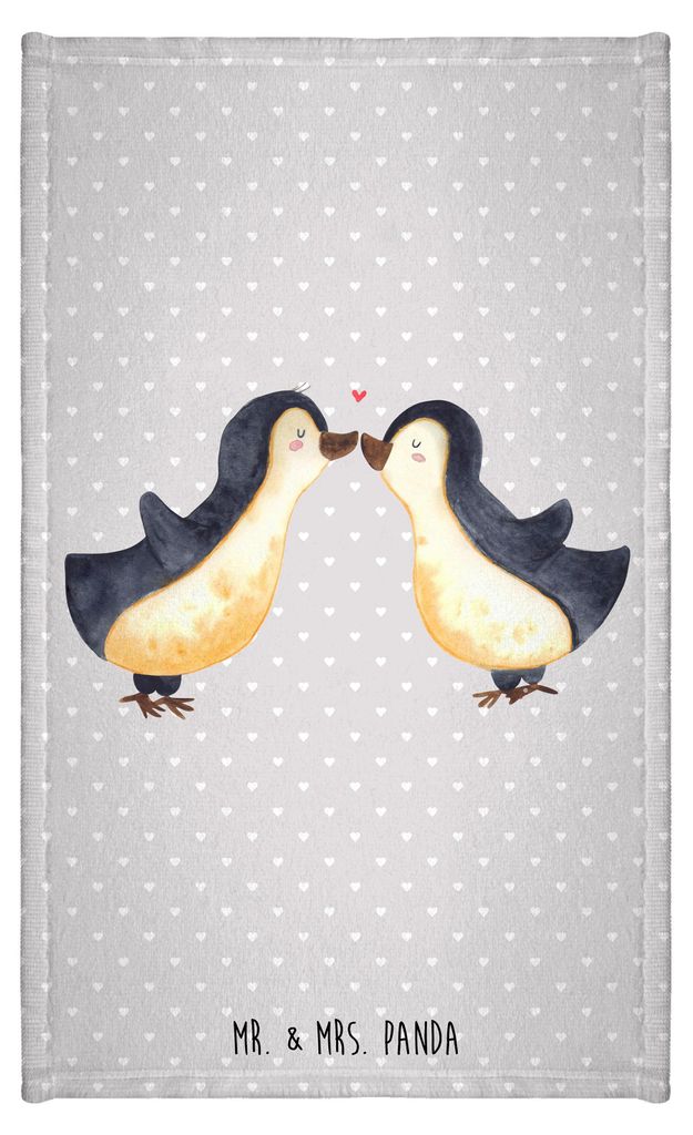 Mr. & Mrs. Panda Handtuch Pinguin Liebe - Grau Pastell - Produktbild 