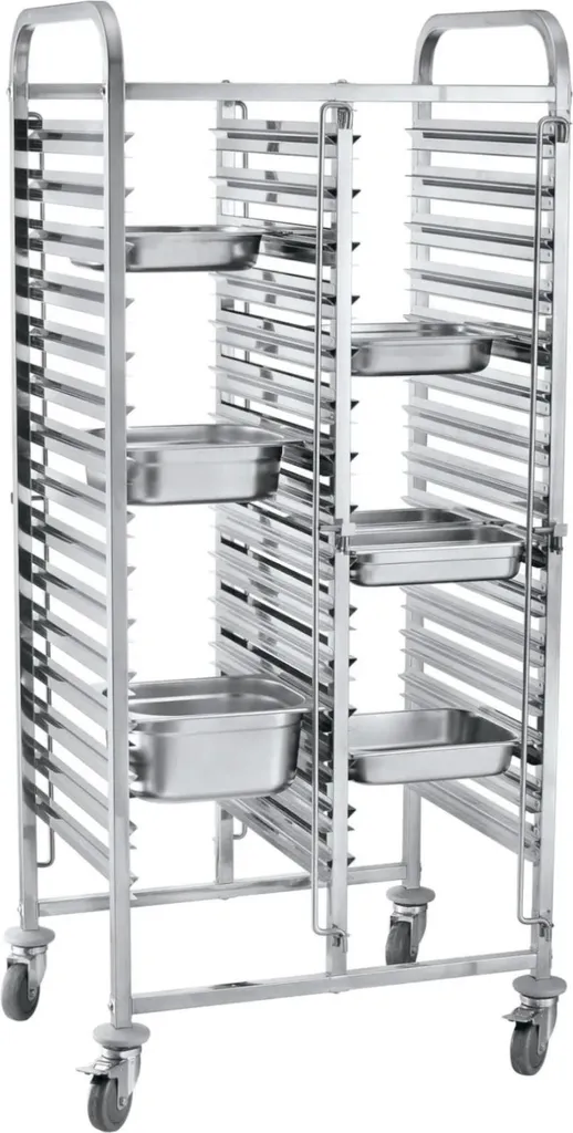 Chariot inox double 30xGN1/1 pour optimiser l'espace et le transport
