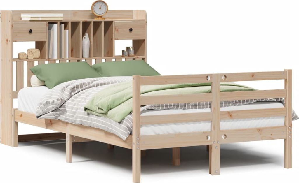 vidaXL Massivholzbett mit Regal ohne Matratze 135x190 cm Kiefernholz