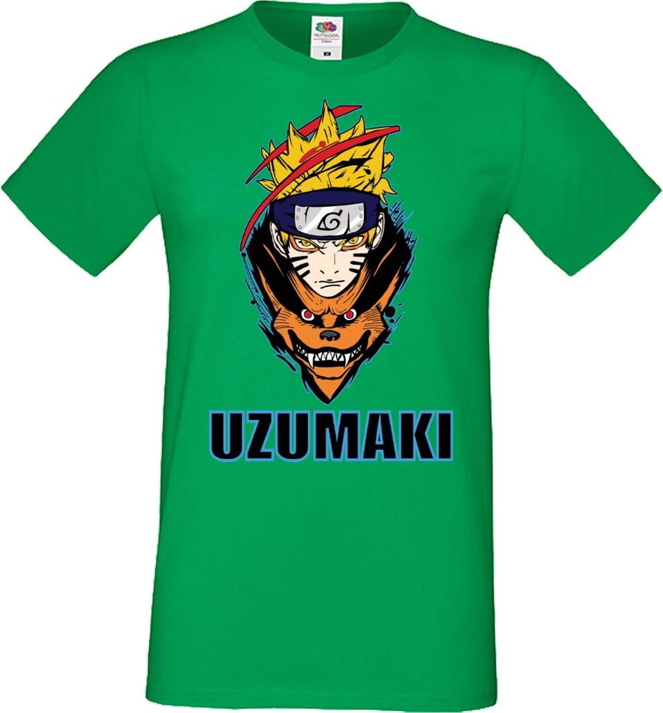 Herren T-Shirt Manga Anime Naruto Uzumaki 01 Fox Kid, Man XL / Grün