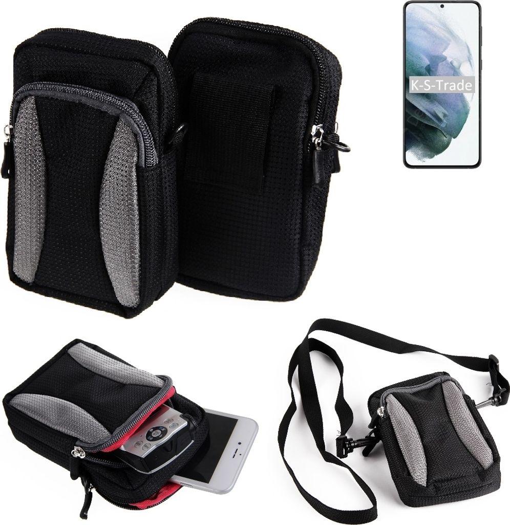 K-S-Trade Holster Schutz Hülle kompatibel mit Samsung Galaxy S21+ 5G Exynos Handy Hülle Gürteltasche Umhängetasche mit Zusatzfach schwarz