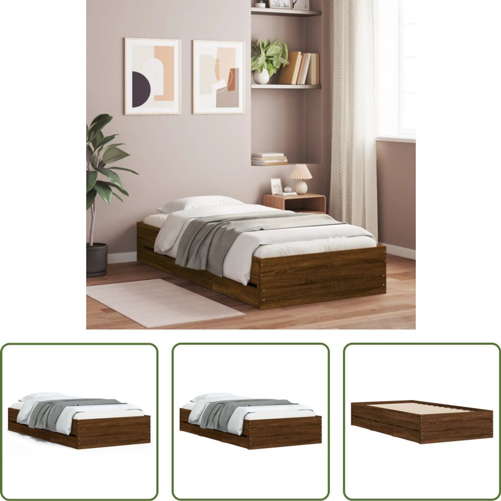 The Living Store Bettgestell mit Schubladen Braun Produktbild 