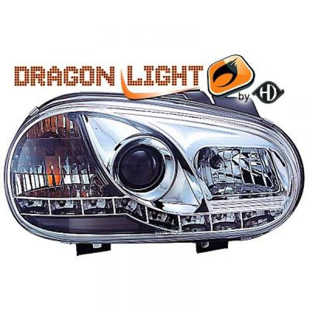 Dragon Lights Scheinwerfer Set VW Golf IV, 97-03 chrom TFL-Optik