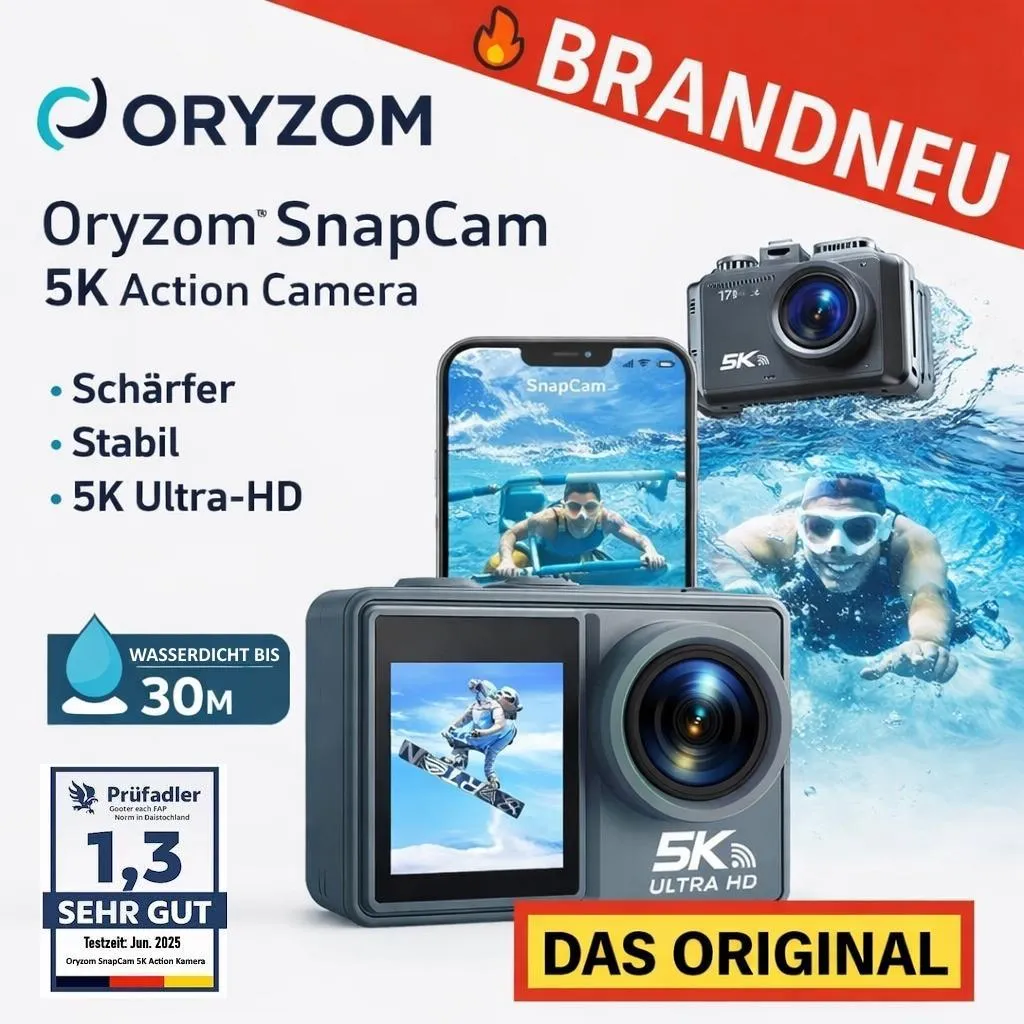 Caméra de sport étanche Oryzom SnapCam 5K pour Plongée et Cyclisme