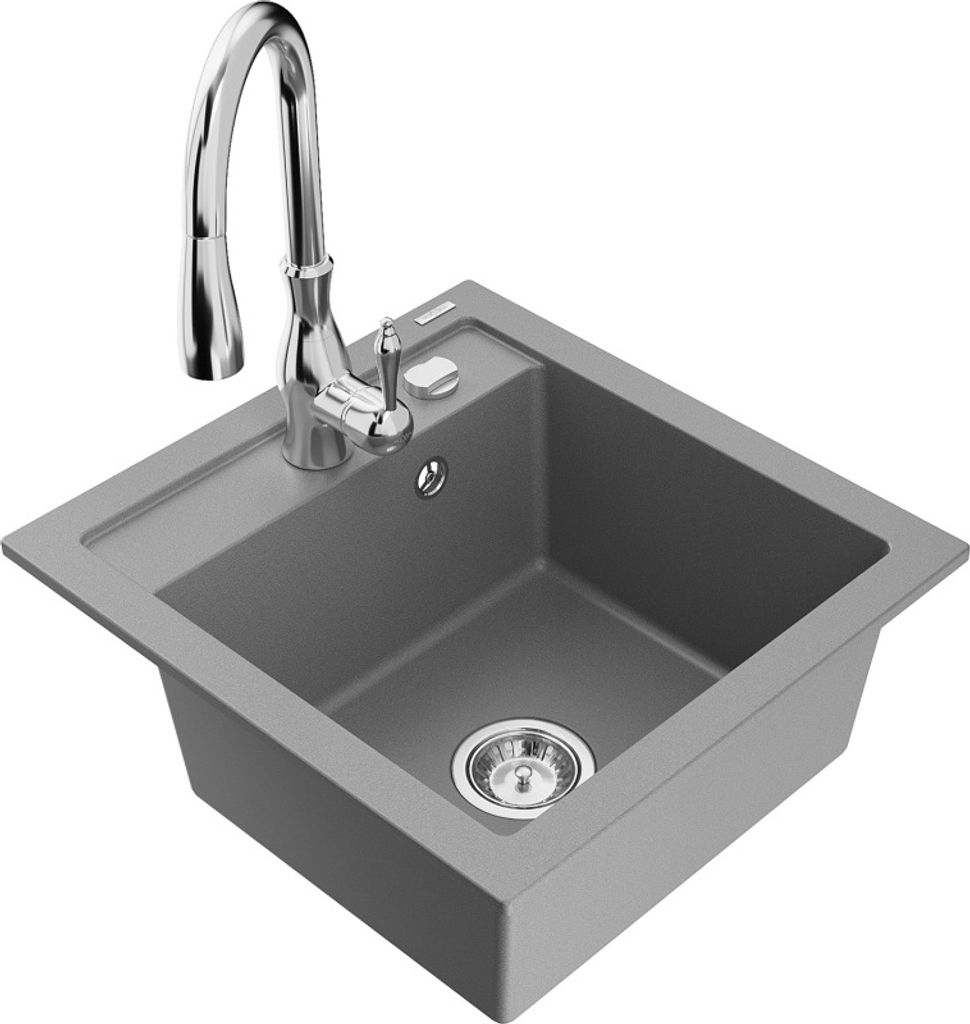 Mexen Vito 1-Becken-Granit-Spüle mit Mischbatterie Savita, Grau - 6503-71-672601-00