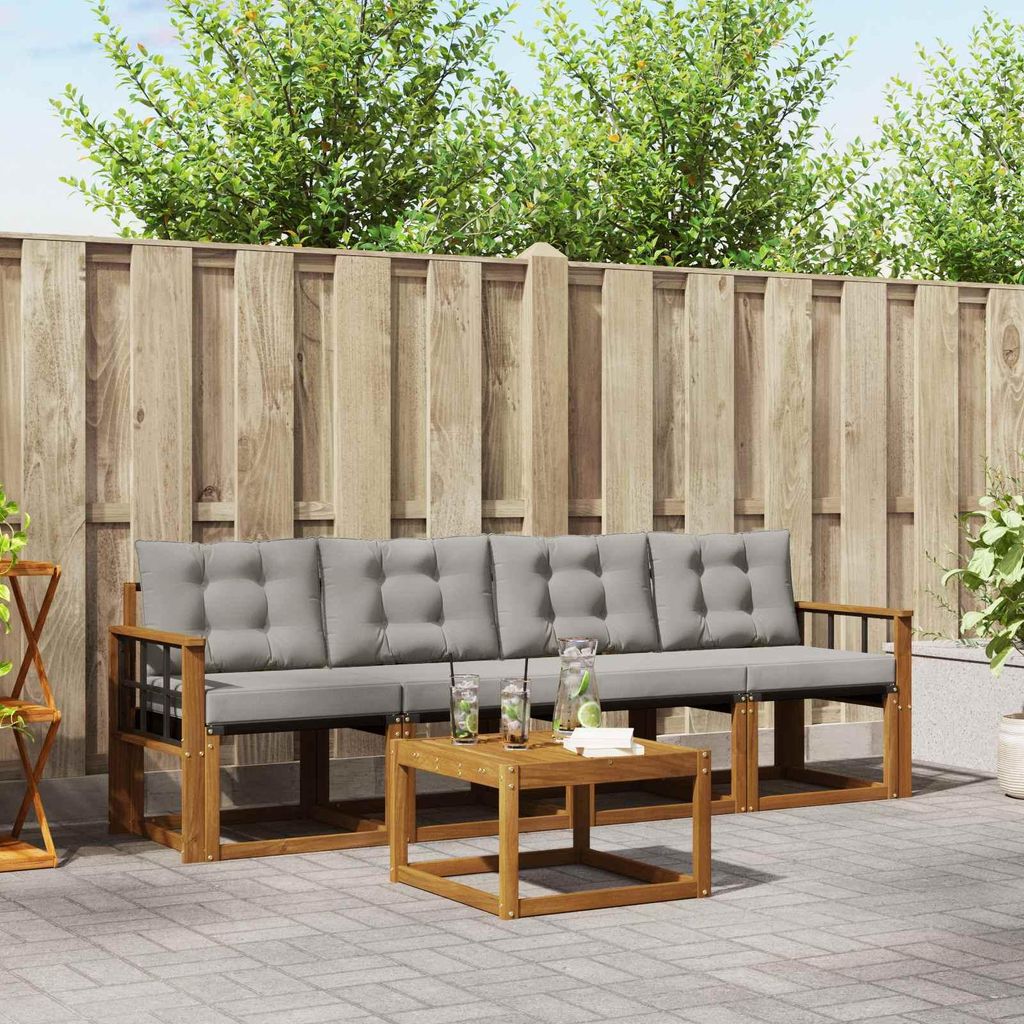 "SALE 2026"Outdoor-Sofagarnitur - CLORIS - Balkonmöbe/Sitzgruppe - mit Kissen 5 pcs - Moderne Design - Natürlich und Hellgrau - Gartensofas NeuM...