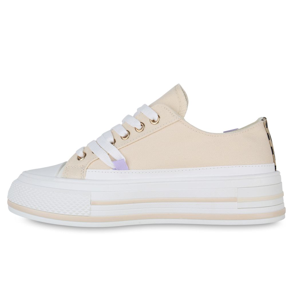VAN HILL Damen Sneaker Low Schnürer Prints Stoff Schuhe 840989, Farbe: Beige, Größe: 37