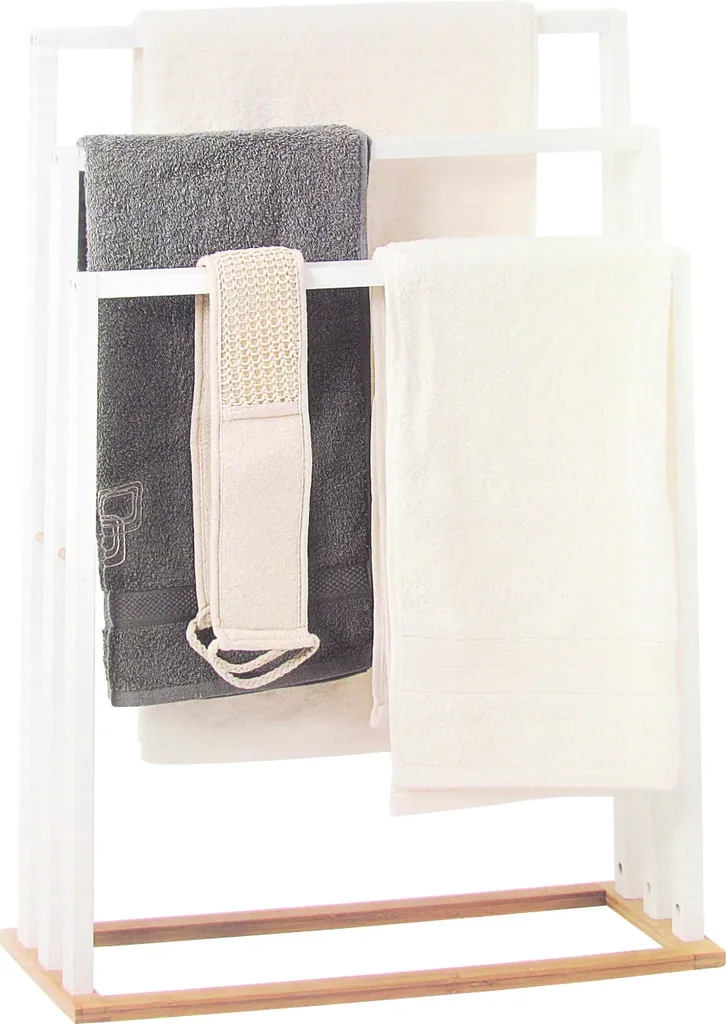 Supporto da bagno BAMBOO, portasciugamani, a tre bracci, bianco - 4