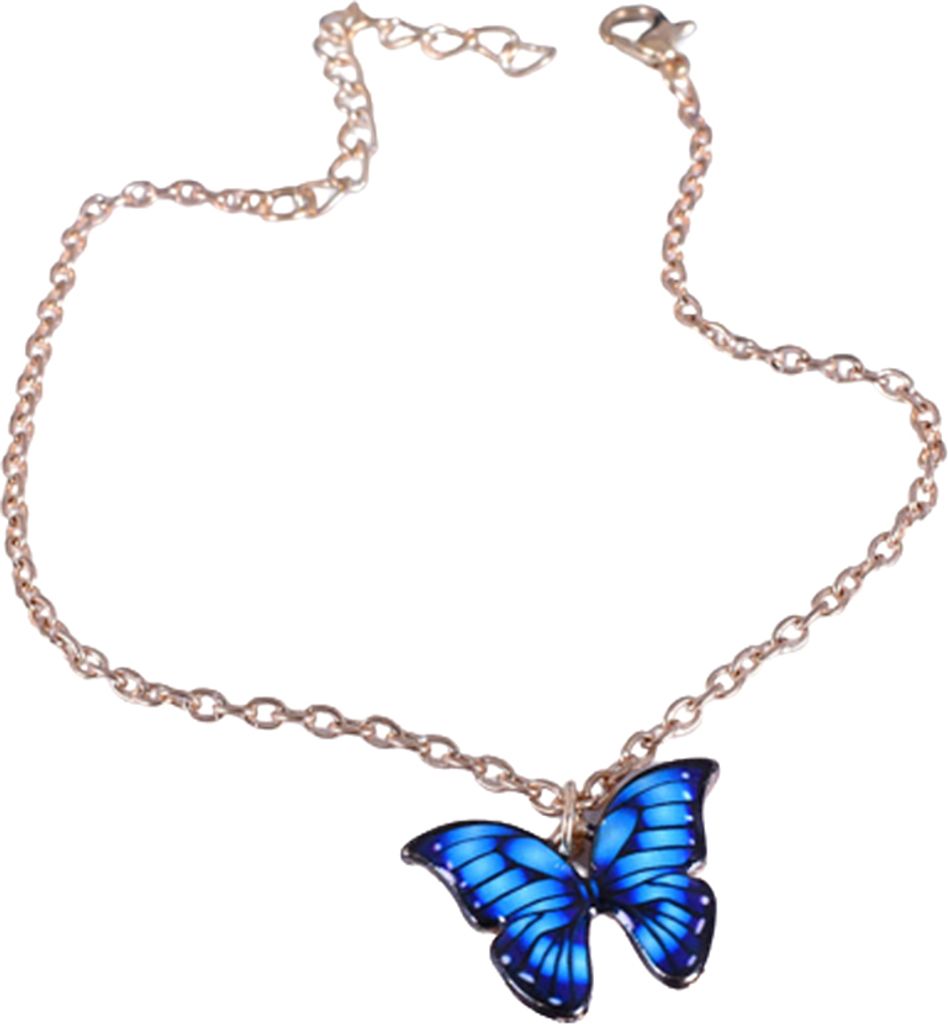 Frauen elegante mehrfarbige Legierung Schmetterling Anhänger Armband Fußkettchen Schmuck Geschenk-Saphir-Fußkettchen
