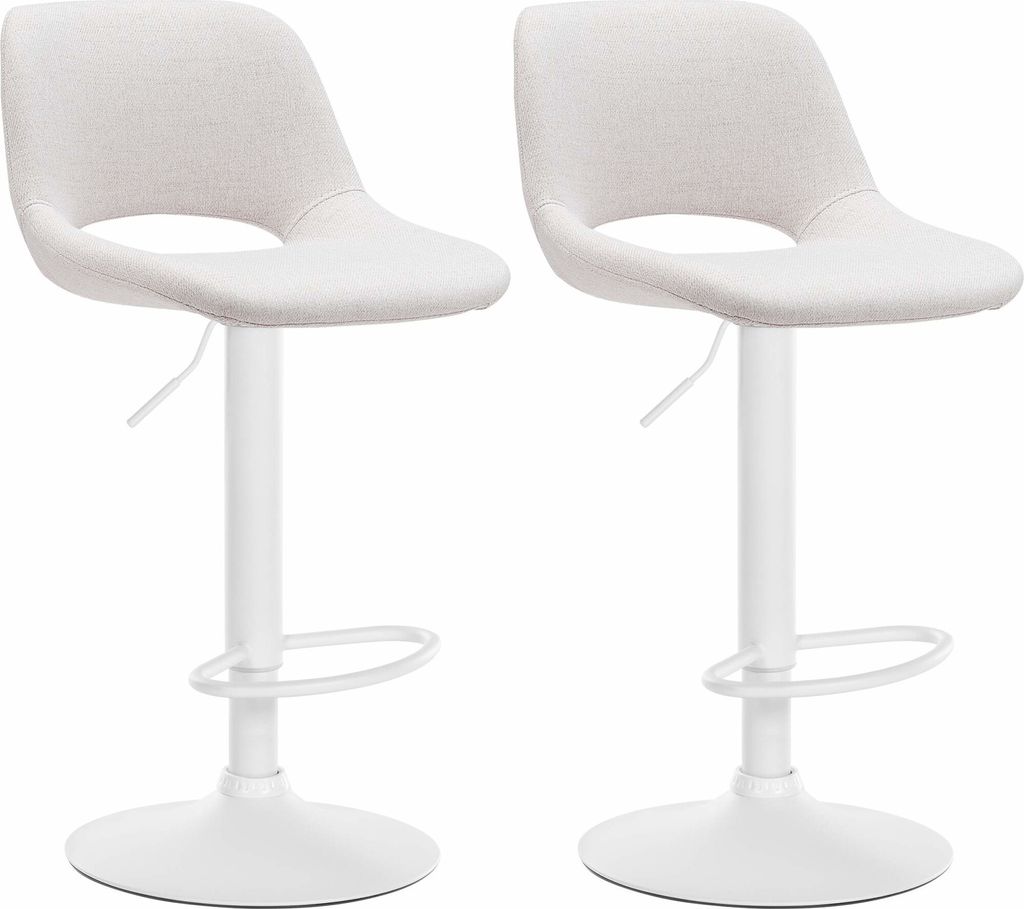 CLP 2er Set Barhocker Camden Stoff drehbar und höhenverstellbar Farbe:creme;Material Gestell:Metall matt weiss