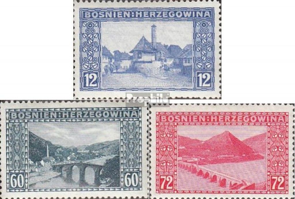 Briefmarken Österr.-Bosnien-Herzeg. 1910 Mi 61-63 (kompl.Ausg.) gestempelt Ansichten