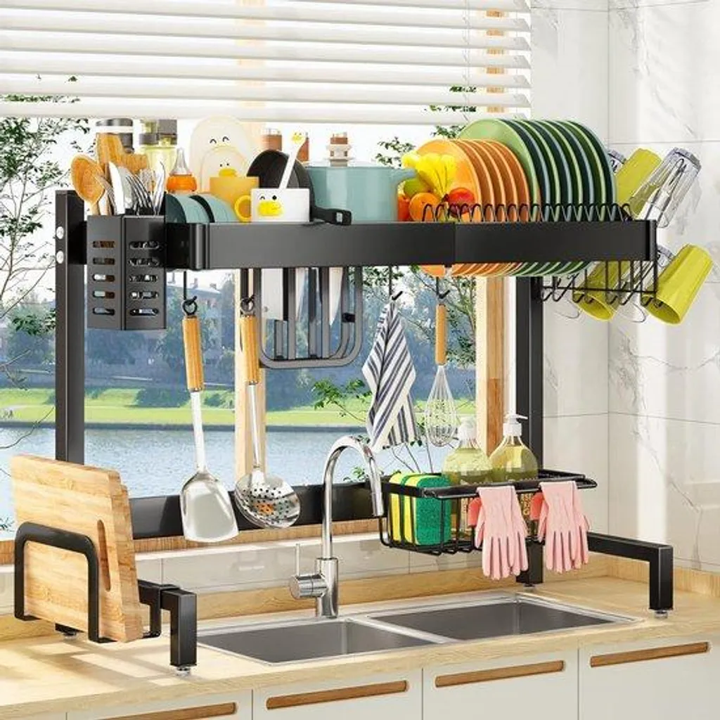 Support de rangement extensible pour cuisine et lave-vaisselle noir