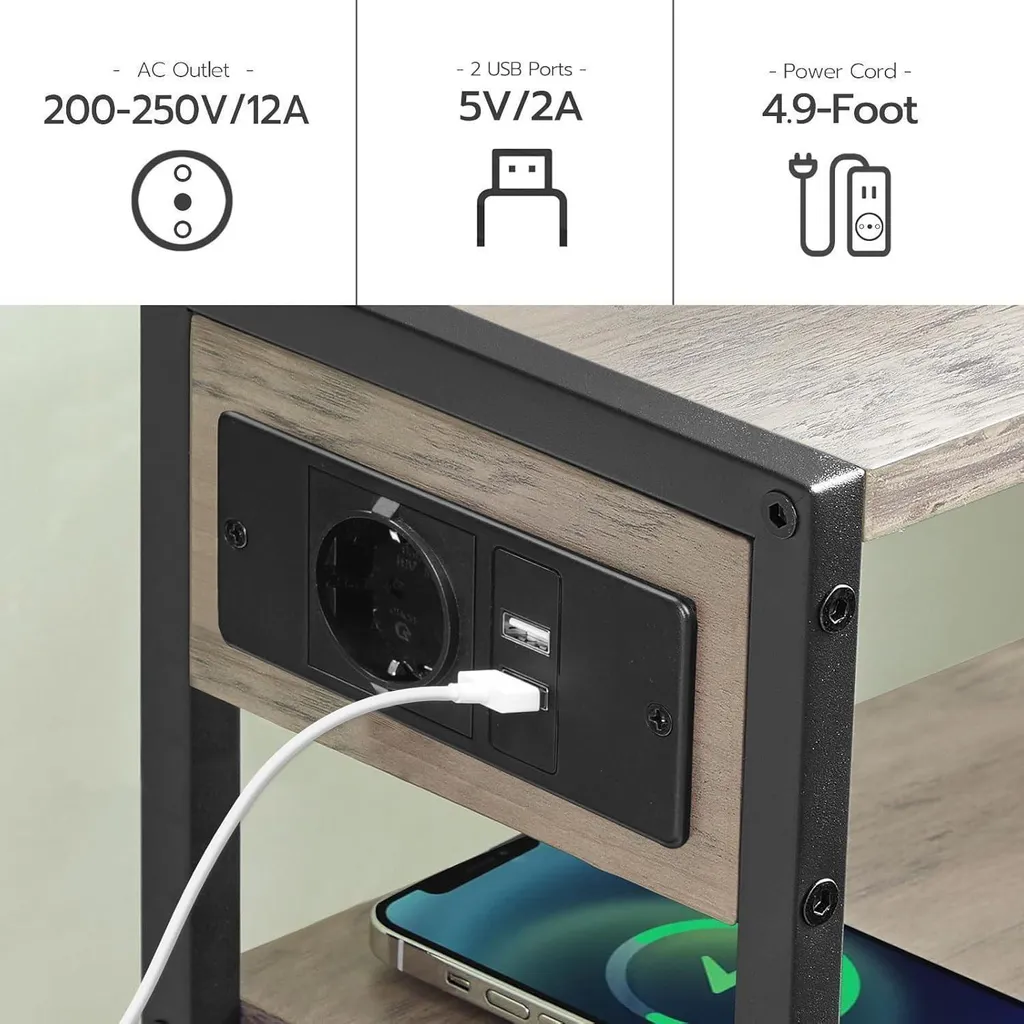 Table de nuit avec port USB et prises - Bout de canapé style industriel - 4