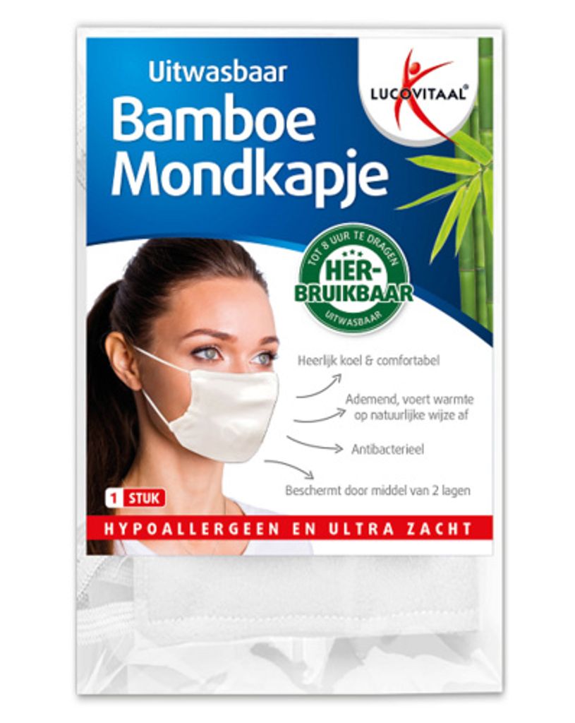 Lucovitaal Bamboe Mondkapje Wit (1 stuk)
