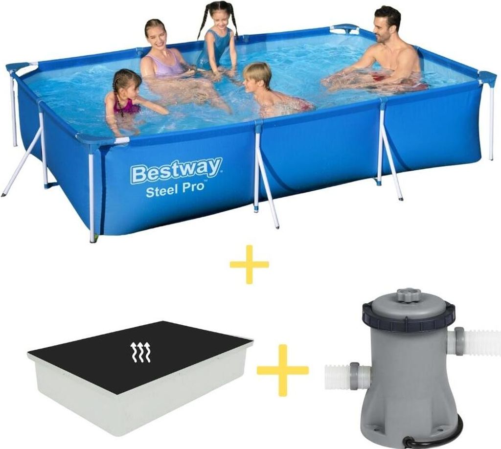 Bestway Pool - Steel Pro - 300 x 201 x 66 cm - Inklusive Solarsegel & Filterpumpe
