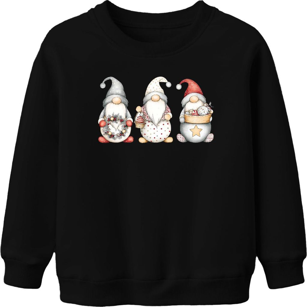 Weihnachtswichtel Gnom Bart niedlich Skandinavisch Weihnachtsdeko Uni Kinder Sweatshirt Pullover, Schwarz, 116