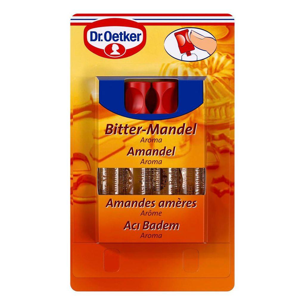 A retail package of Dr. Oetker Bitter-Mandel Aroma.