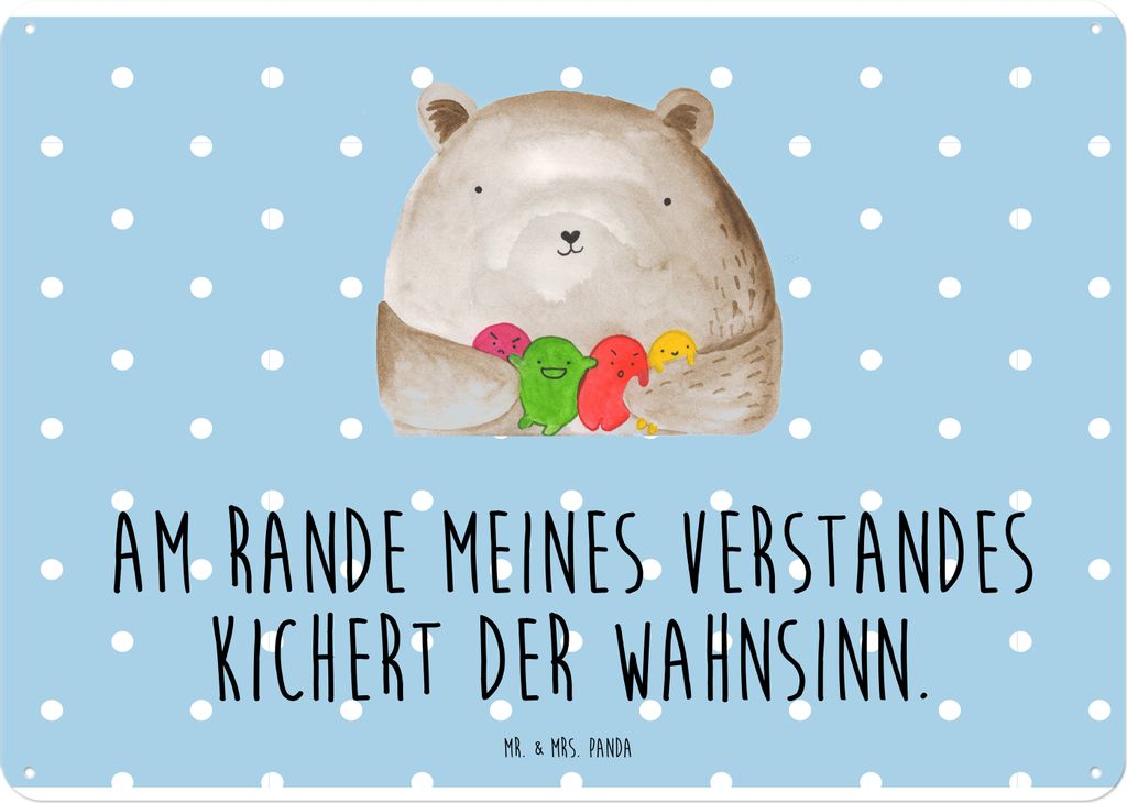 Mr. & Mrs. Panda Schild Bär Gefühl DIN A4 - Blau Pastell - Geschenk, Teddy, Wahnsinn, Blechschild, Metallschild, Türschild, Verrückt, Durchgedr...