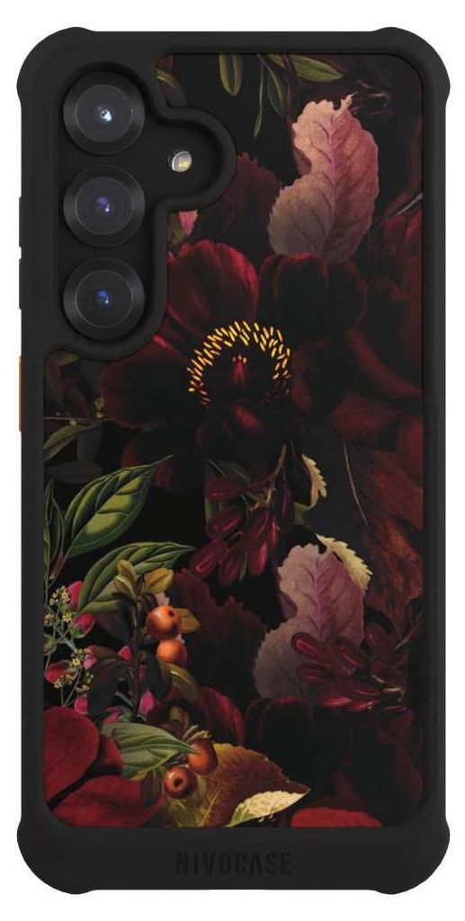 NIVOCASE Hülle für Samsung Galaxy S25 Stoßfeste Handyhülle NIVOmax Case Schwarz Blumen Utart Wiese