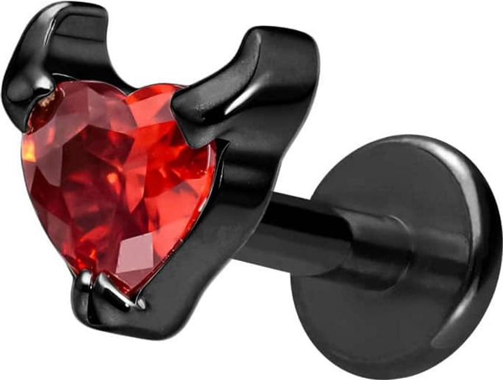 Ohrpiercing, Nasenpiercing Titan Labret mit Innengewinde TEUFELSHERZ Schwarz Stablänge: 5mm | Stabstärke: 1,2mm