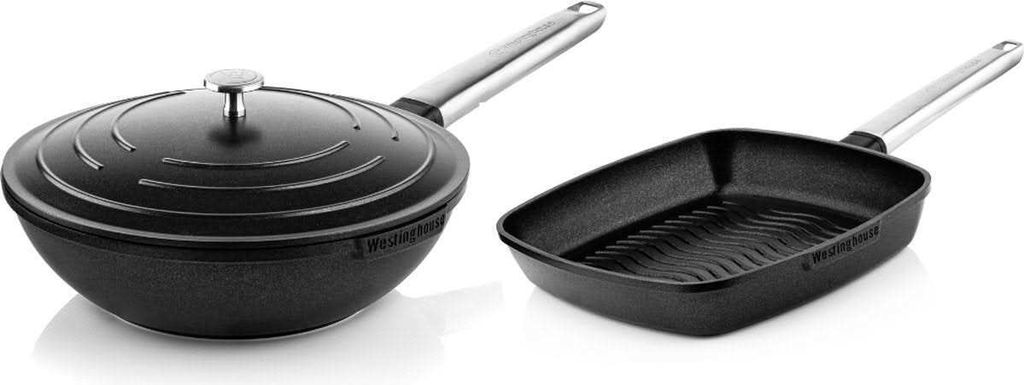 Westinghouse Pfannenset Performance (Wokpfanne + Grillpfanne) ø 28 cm - Schwarz - Induktion und alle anderen Wärmequellen