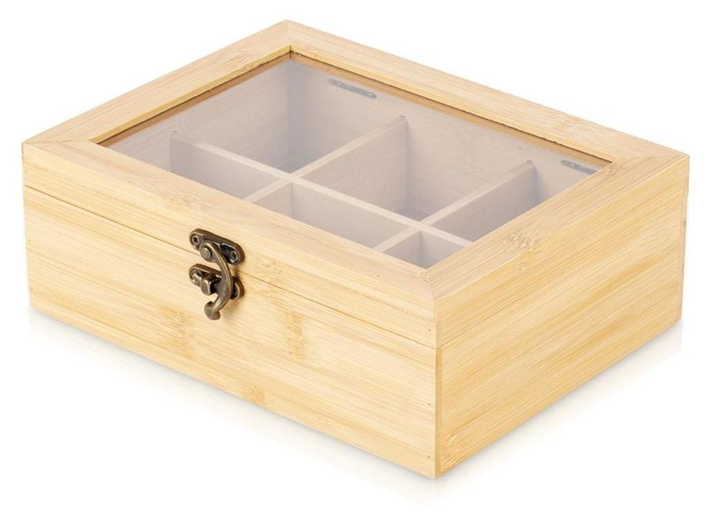 Teebox - 21x16x7,5 cm - Mit Glassichtfenster - Bambus - Tee Produktbild 
