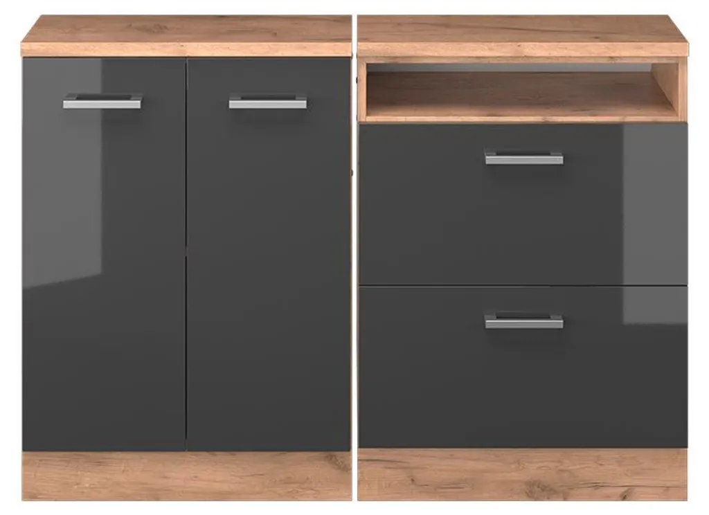 Meuble de rangement sous pente 120cm - Lot de 2 Caissons Rion Gris Anthracite