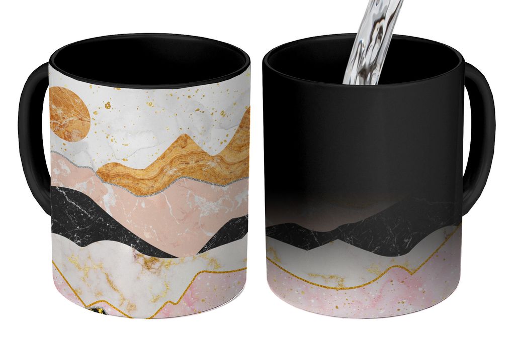 KitchenYeah Zauber Tasse Zaubertasse Magic Marmor - Berge - Sonne 350 ml Farbwechsel Becher Geschenk Geschenkidee - Magic-Tasse - Fototasse - Ker...