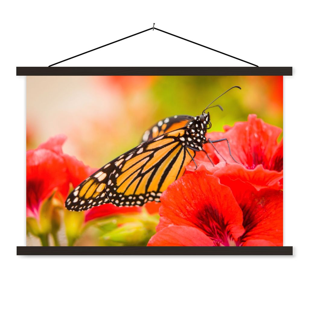 MuchoWow Textilposter Blumen - Schmetterlinge - Monarch 120x80 cm mit schwarzem Rahmen - Wanddeko