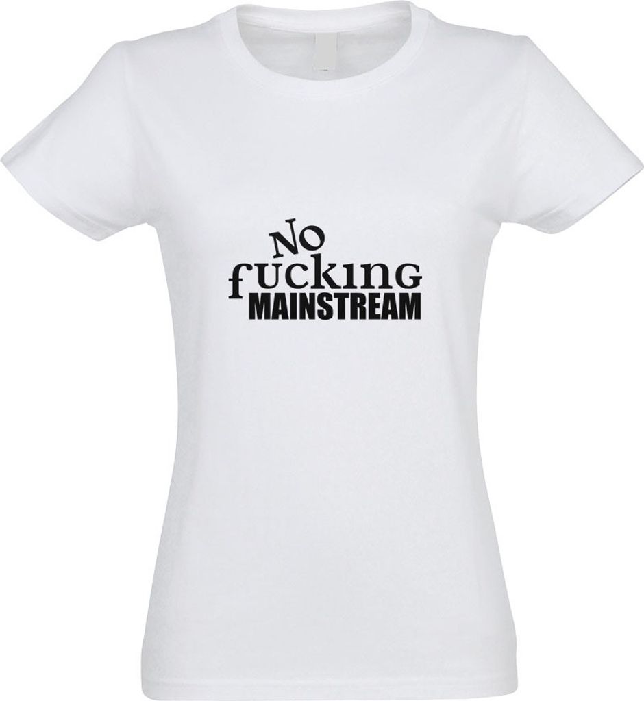 Kiwistar - T-Shirt tailliert - Damen - Weiss - No Fucking Mainstream - mit Motiv Bedruckt - Funshirt Design - Sport - Freizeit - Damen - S