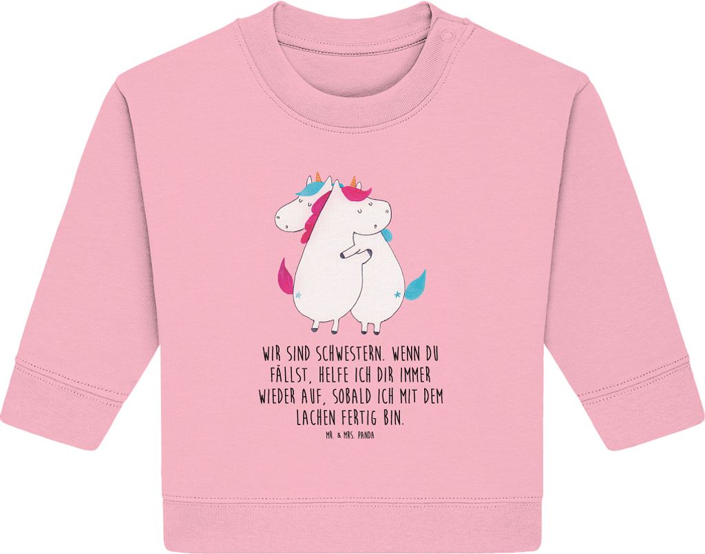 Mr. & Mrs. Panda Organic Baby Pullover Einhörner Umarmen 12. - 18. Monat - Baumwolle Pink - Geschenk, Einhorn, Liebe, Familie, Unicorn, Freundin, ...