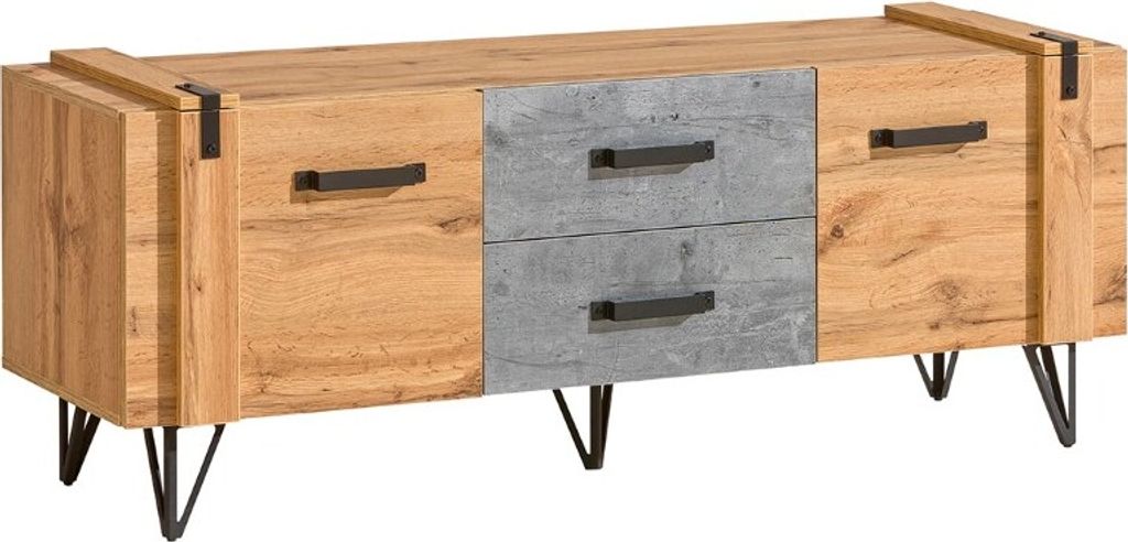 Minio, TV-Schrank "MILENIUM 7", mit Metallfüßen, 135 cm, Wotan Eiche / Beton Farbe