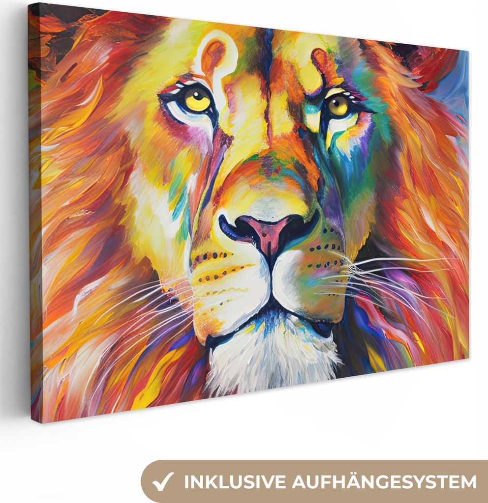 OneMillionCanvasses - Leinwandbilder - 140x90 cm, Löwe - Ölgemälde - Kunst - Tiere, Wandbilder Kunstdruck Wanddekoration - Foto auf Leinwand -...
