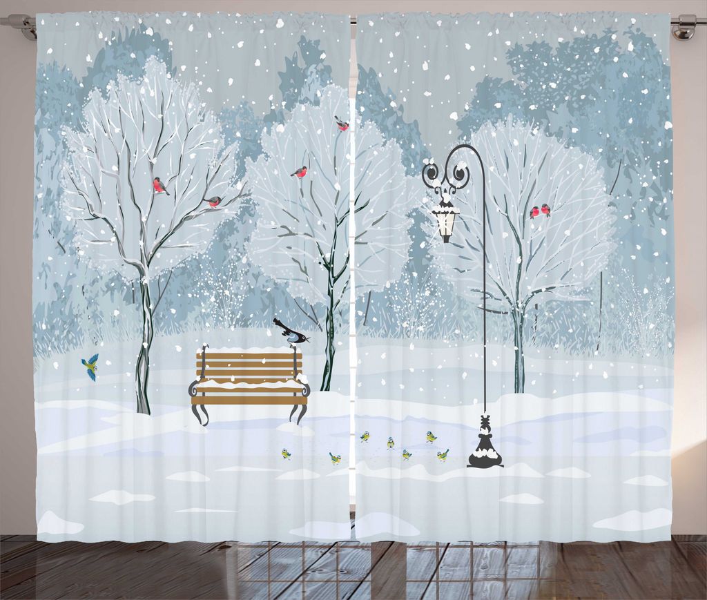 ABAKUHAUS Winter Rustikaler Gardine, Schnee in Park Weihnachtsbaum, Schlafzimmer Kräuselband Vorhang mit Schlaufen und Haken, 280 x 175 cm, Blau W...