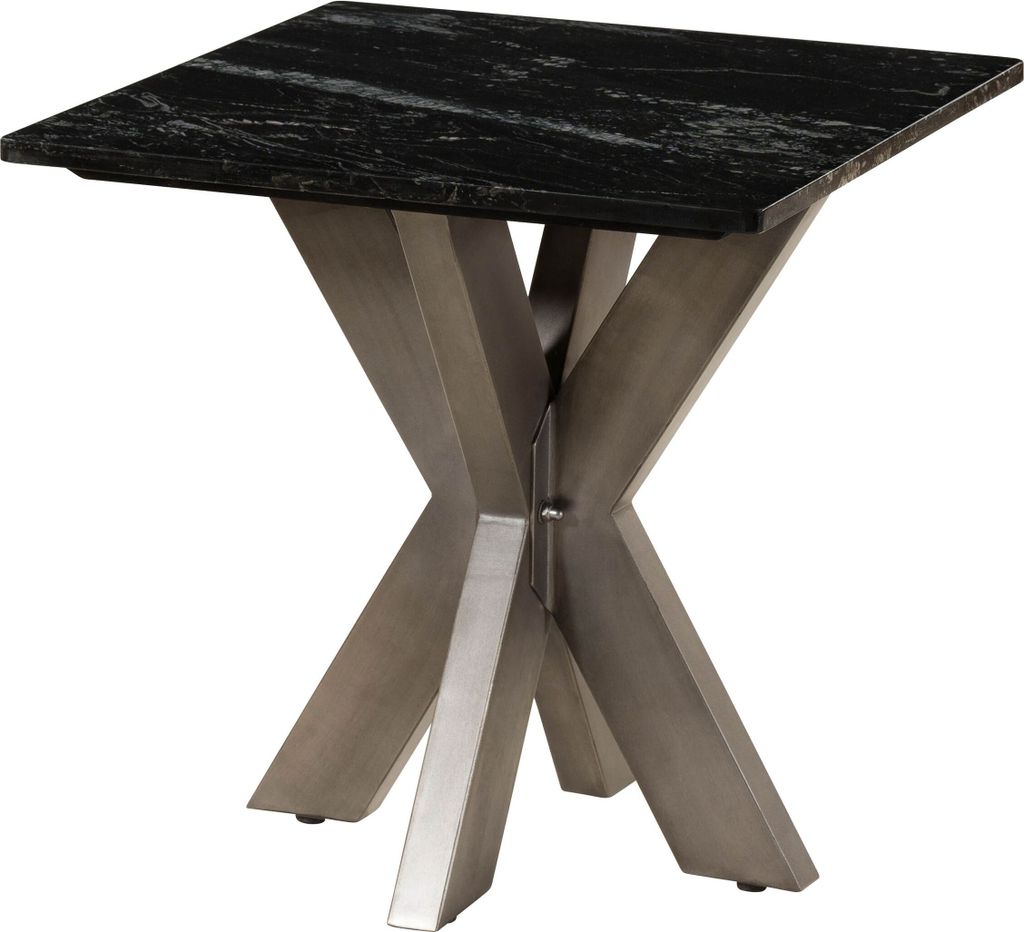 MASSIVMOEBEL24 Couchtisch quadratisch 55x55x55 Marmor schwarz / Kreuzgestell Eisen Antik Grau BARCELONA #405