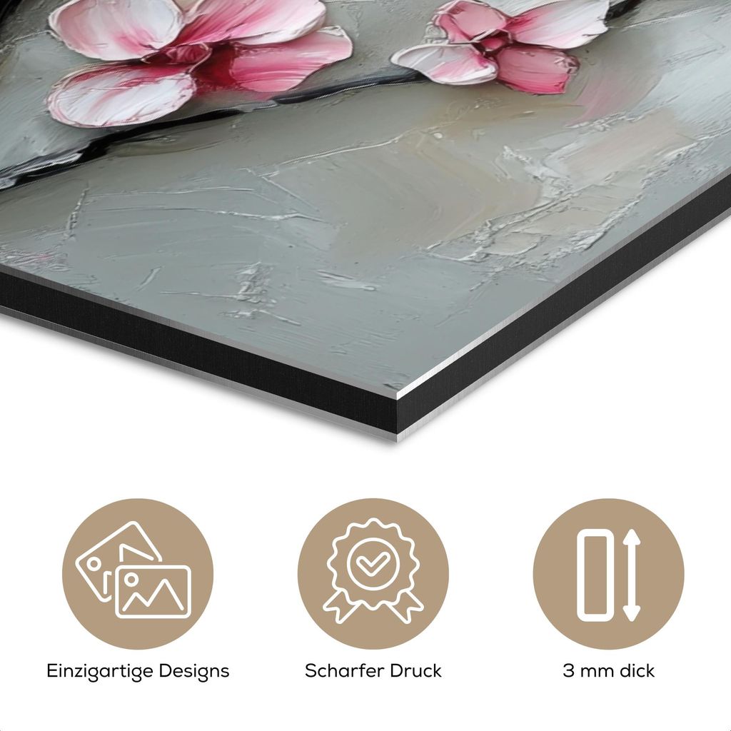 MuchoWow Wanddekoration Metall Metallbild Wandkunst 30x20 cm Blüte - Künstlerisch - Rosa - Sakura MuchoWow Aluminium Gemälde - Aluminiumgemälder