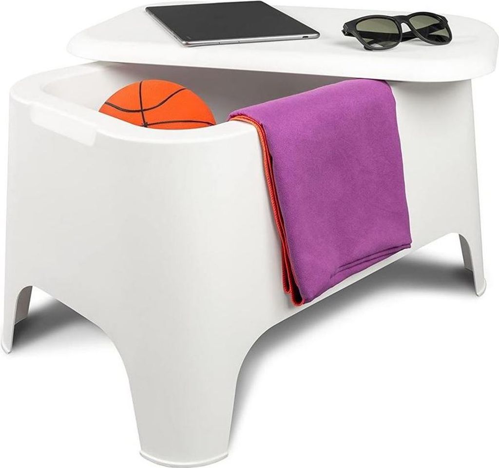 Table basse de jardin 59x 39x 36cm Blanche Avec couvercle Image du produit 