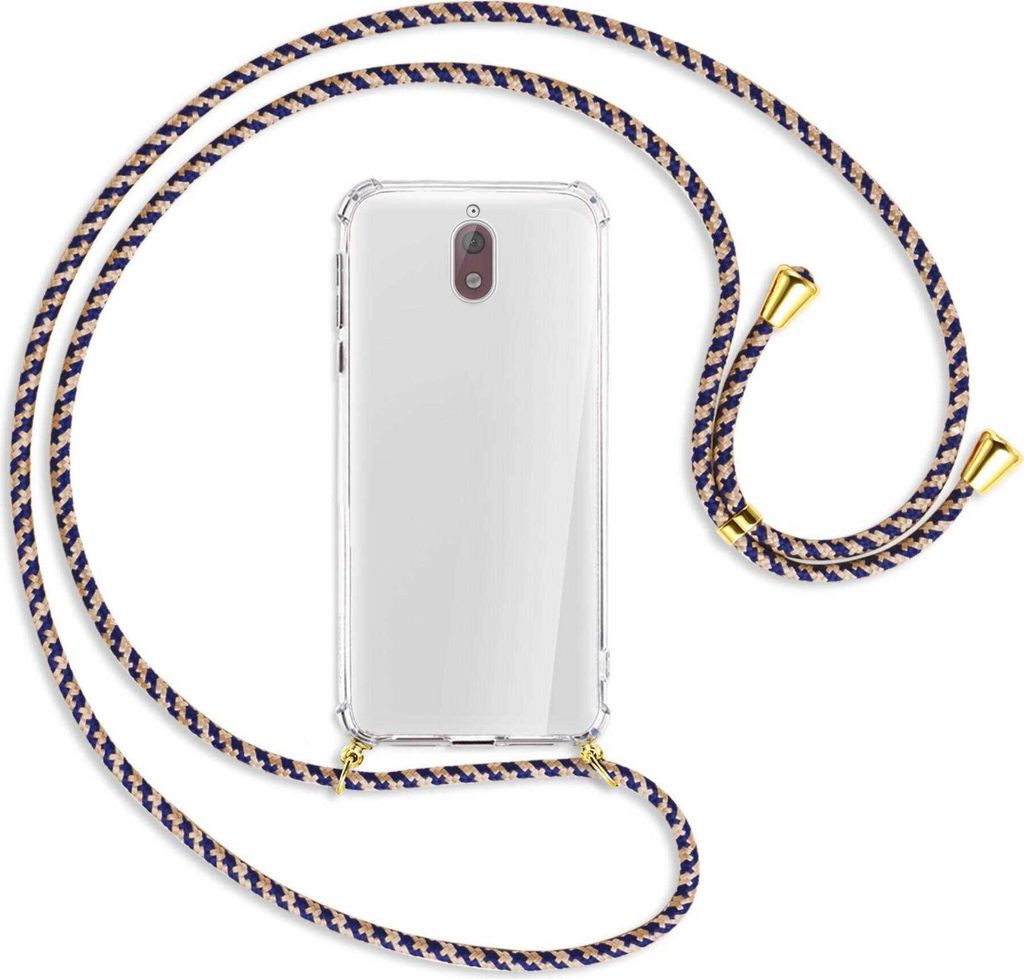 Handykette Backcover-Schutzhülle mit Band (Metall goldfarben) für Nokia 3.1 - blau+beige