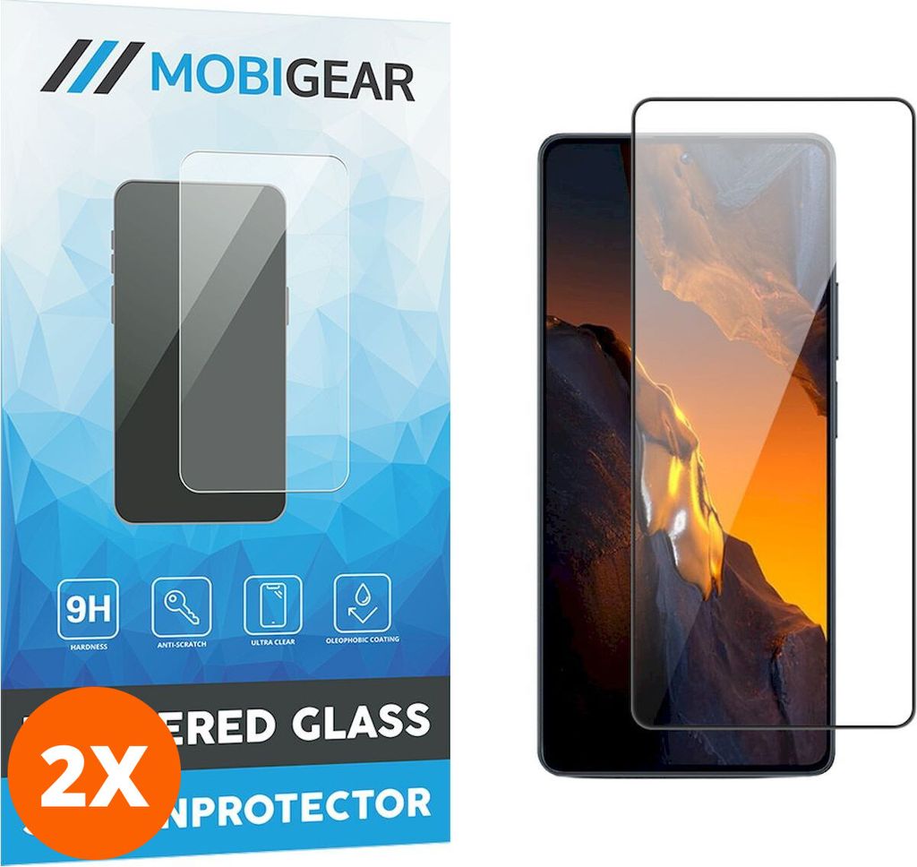 Mobigear Premium 4.99 POCO F5 Panzerglas Gehärtetes Glas Displayschutz - Hüllenfreundlich - Schwarz (2er Pack)