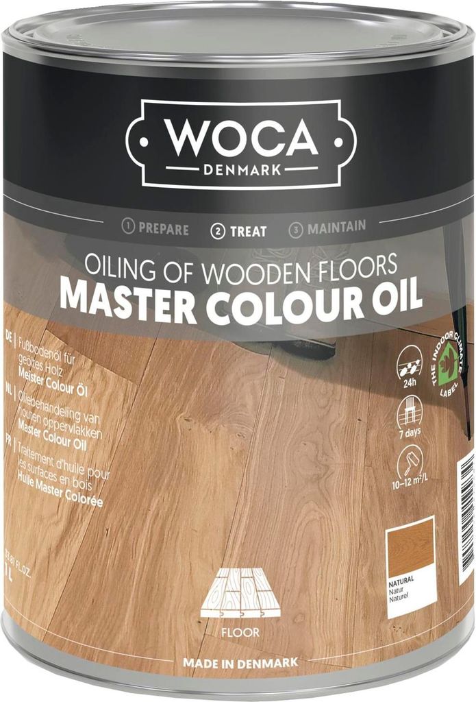 Woca Meister Colour Öl - 2in1 Farbe und Schutz zur Holzbodenpflege, weiß 1 Liter