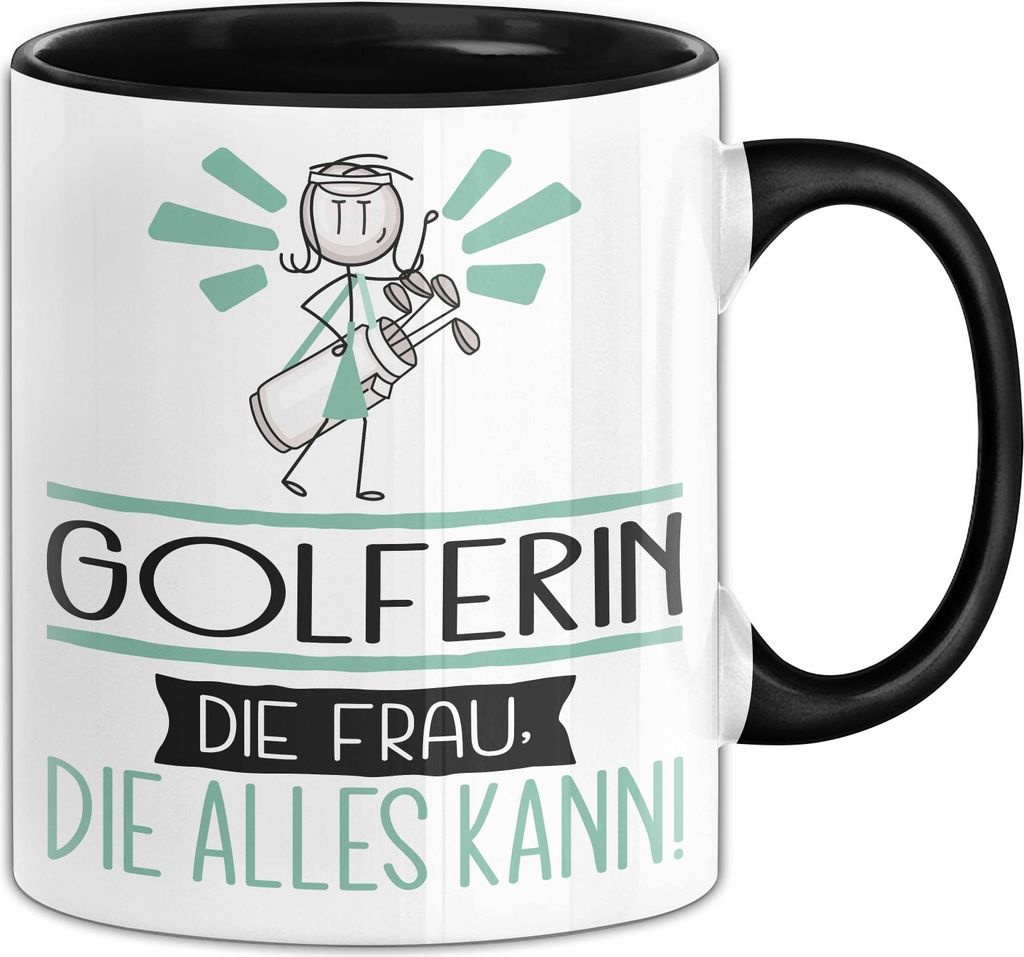 Golferin Geschenk Tasse Becher Die Frau Die Allen Kann Geschenkidee für eine Golferin Lustig (Schwarz)