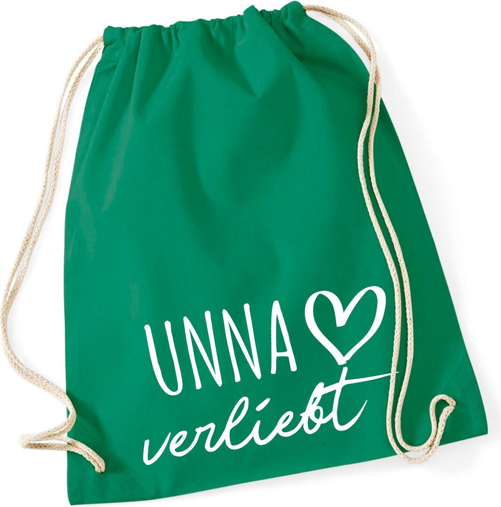 Huuraa Turnbeutel Unna verliebt 12 Liter Kelly Green Baumwolle Rucksack Geschenkidee