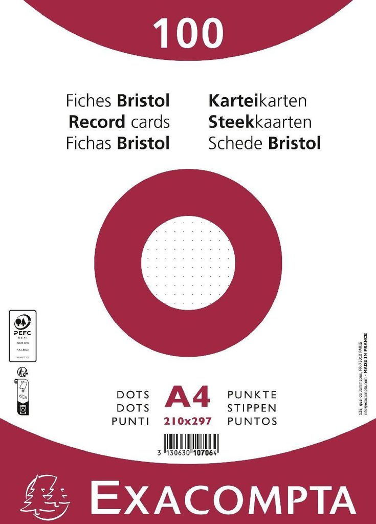 Karteikarten punktkariert A4 weiß Exacompta 1000 Stück Produktbild 