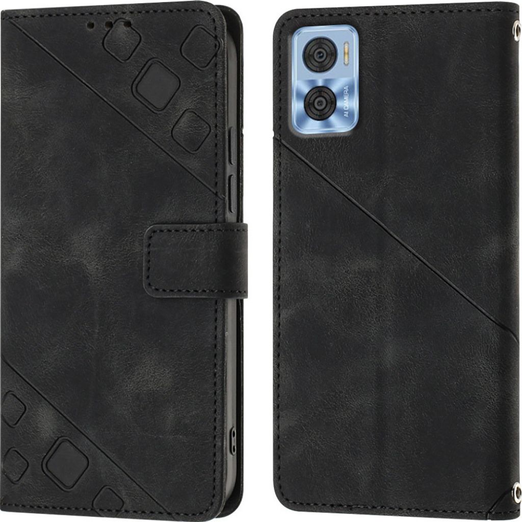 Hülle für Motorola Moto E22i 4G/E22 4G Prägung Flip Leder Brieftasche Schutzhülle mit Ständer Schwarz