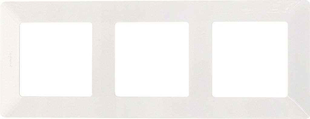 A white three-gang switch plate frame on a white background.